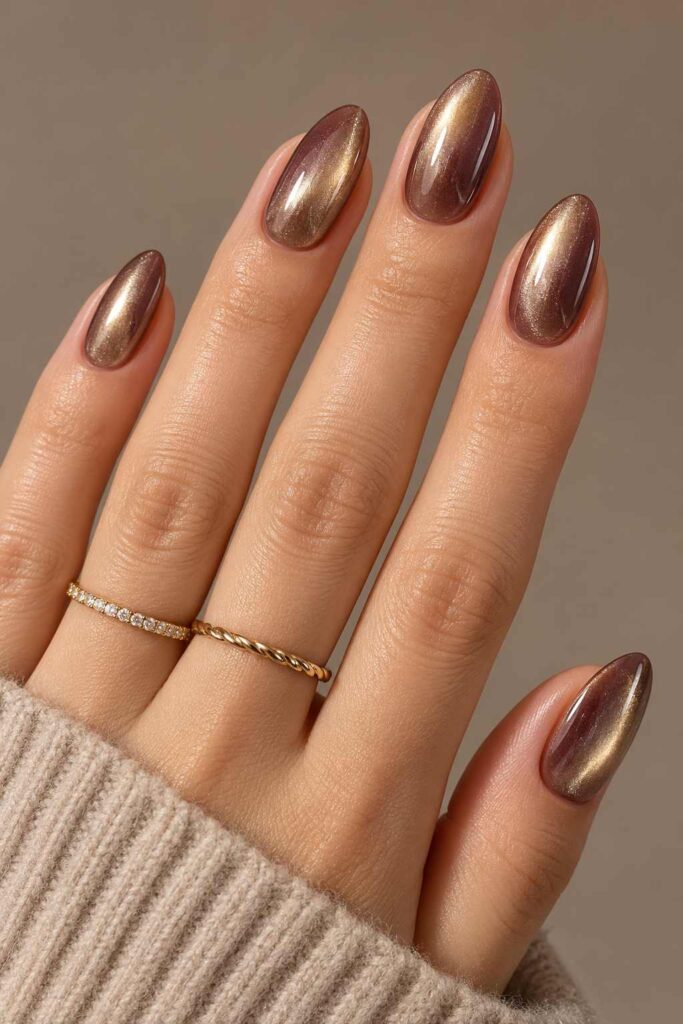 Brown Pearl Chrome Nails