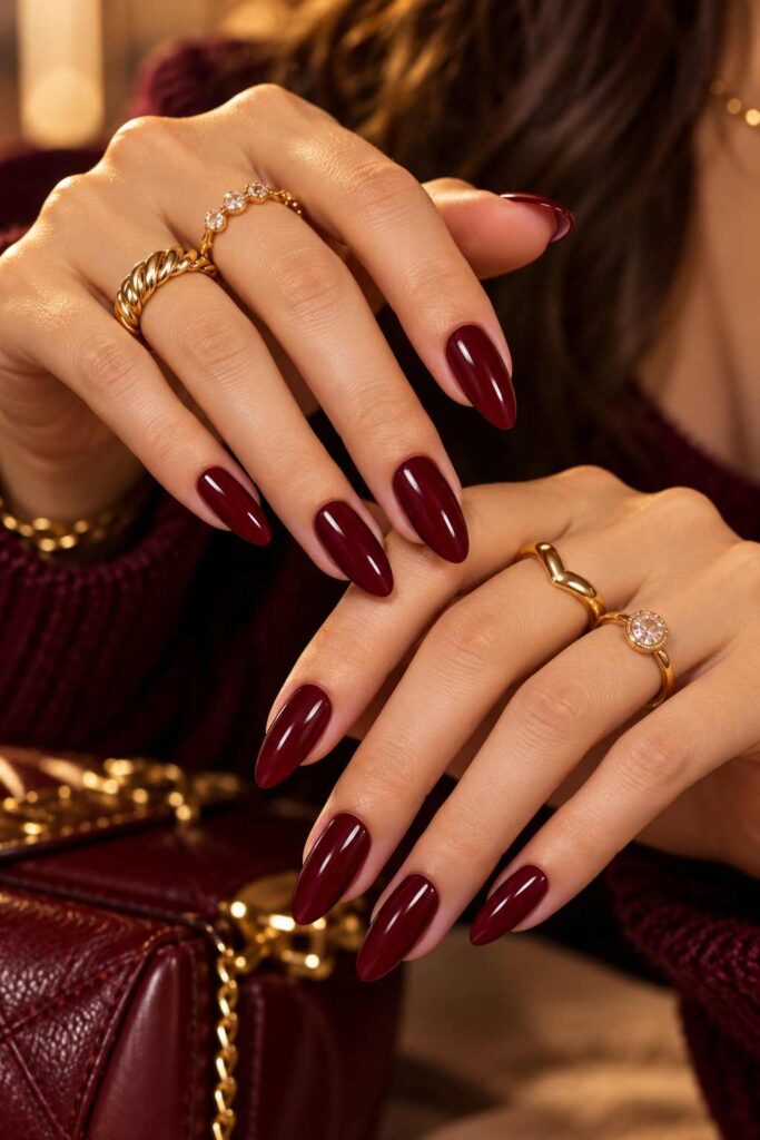Burgundy Almond Nails
