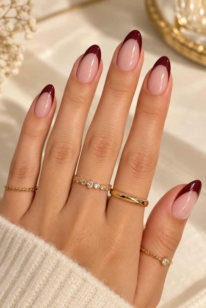 Burgundy French Tip Nails