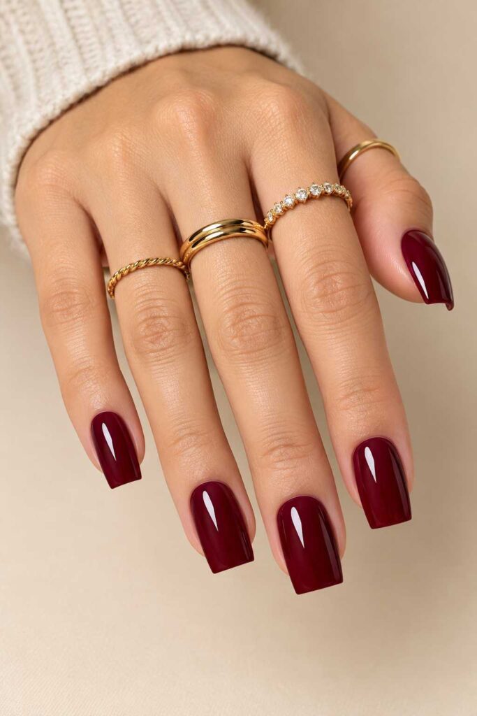 Burgundy Square Nails