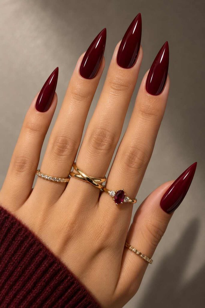 Burgundy Stiletto Nails