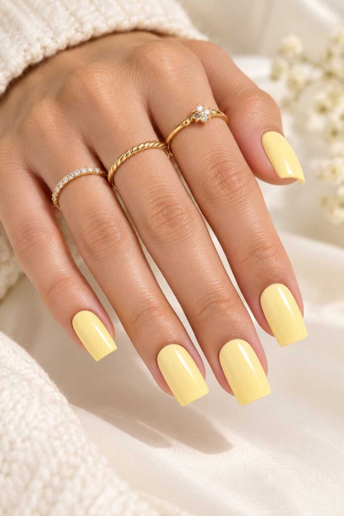 Butter Yellow Square Nails