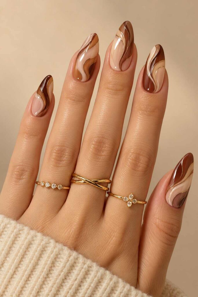 Caramel Swirl Acrylic Nails