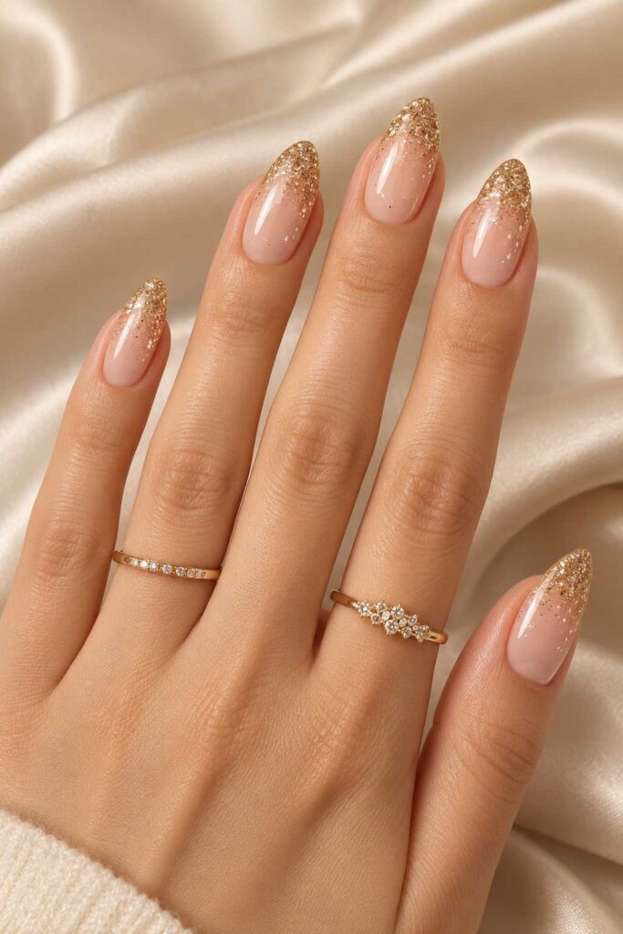 Champagne Glitter Nude Nails