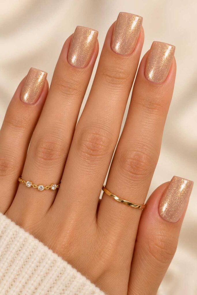 Champagne Shimmer Square Nails