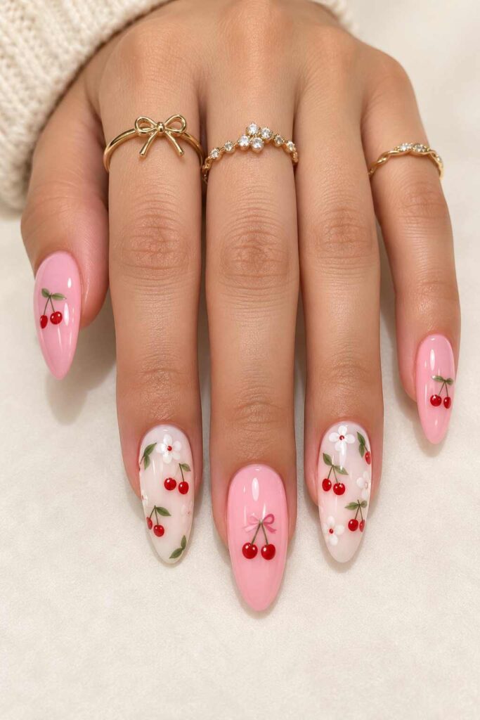 Cherry Nail Art Acrylics