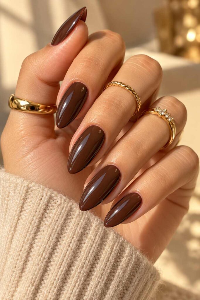 Chocolate Brown Almond Nails