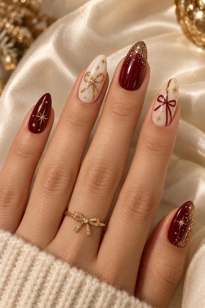 Christmas Burgundy Nails
