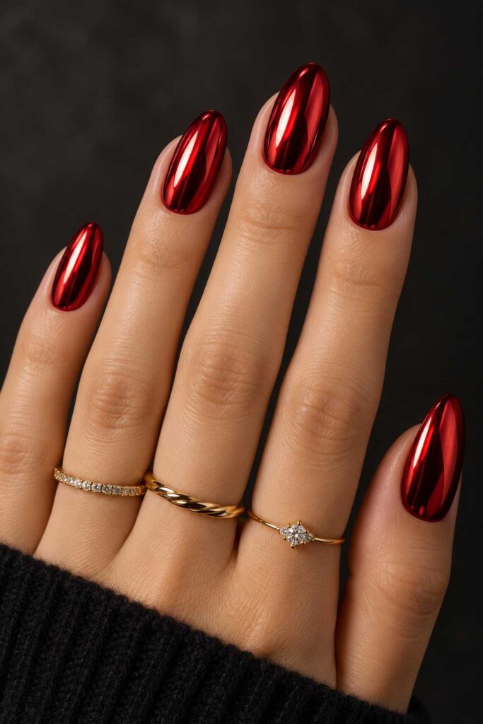 Chrome Red Nails