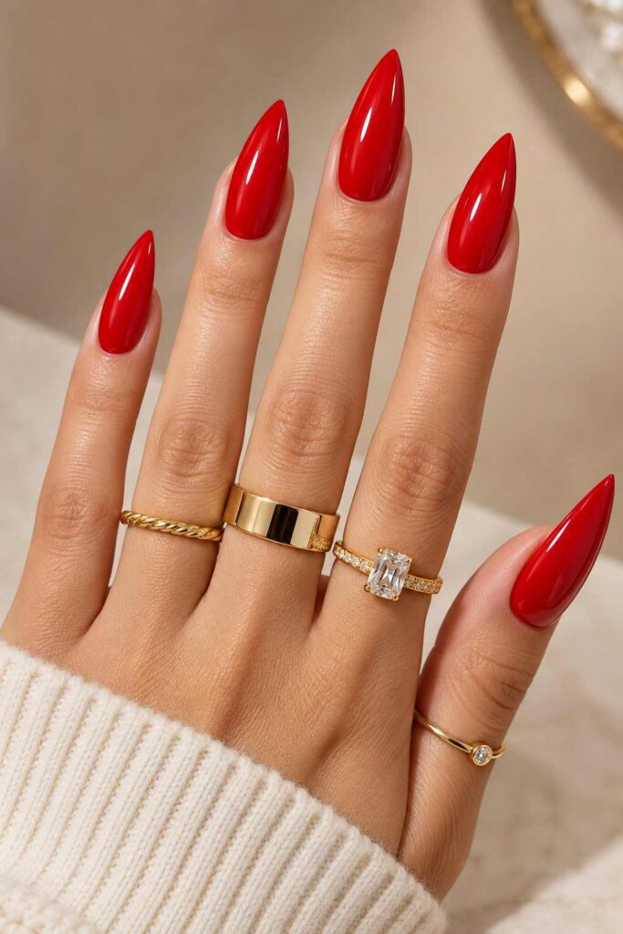 Classic Red Stiletto Nails
