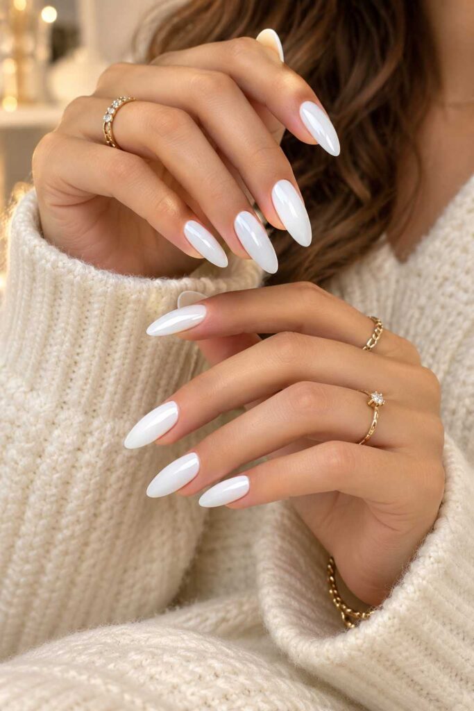 Classic White Almond Nails