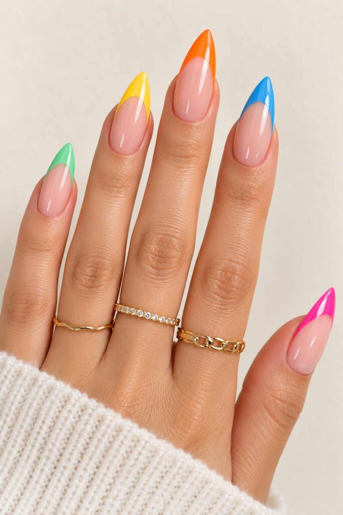 Colorful French Stiletto Nails
