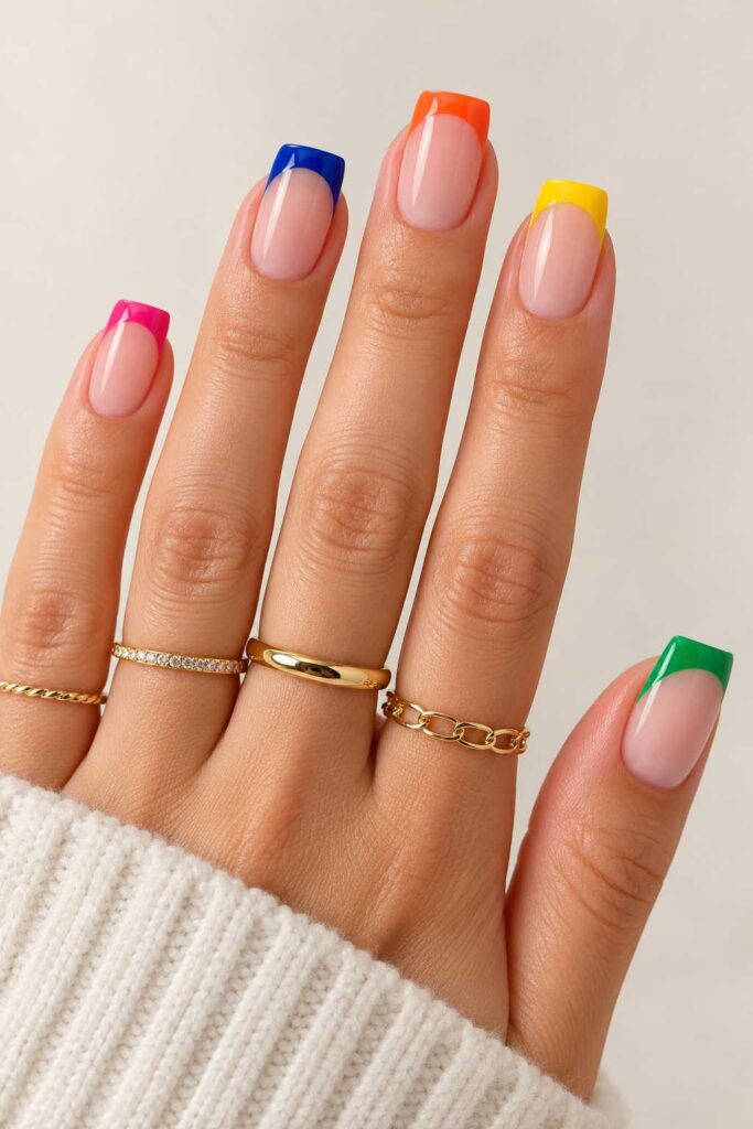 Colorful French Tip Square Nails