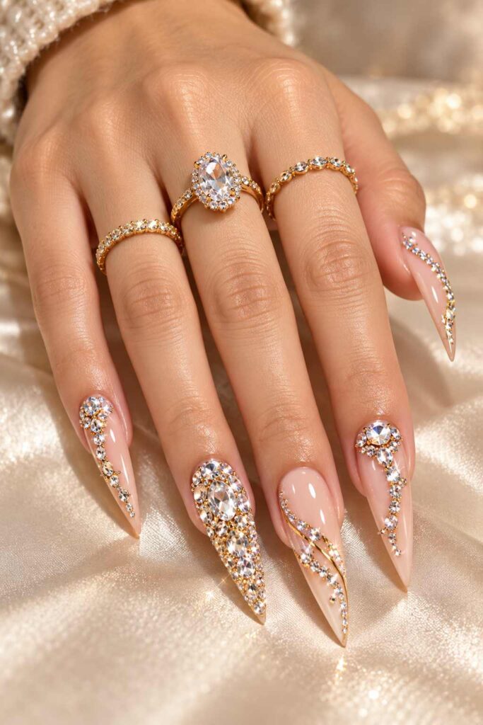 Crystal-Covered Stiletto Nails