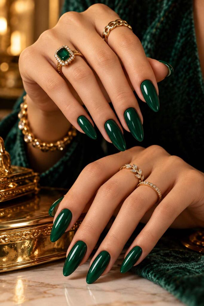 Emerald Green Almond Nails