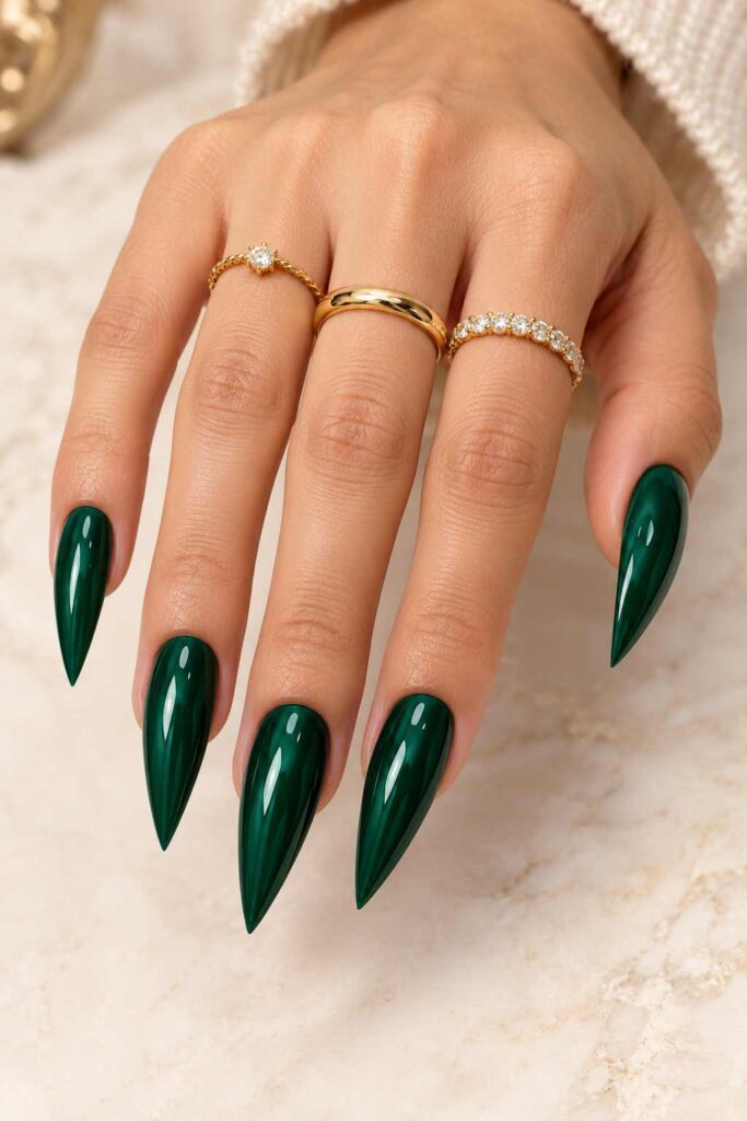 Emerald Green Stiletto Nails