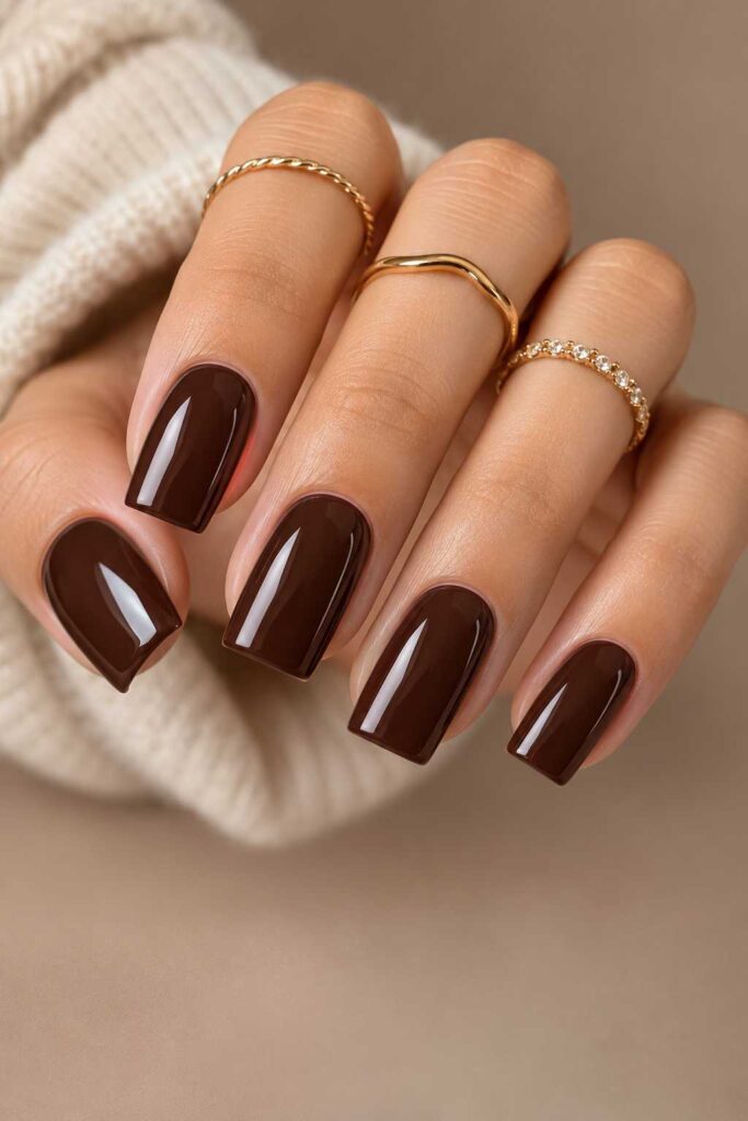 Chocolate Brown Square Nails