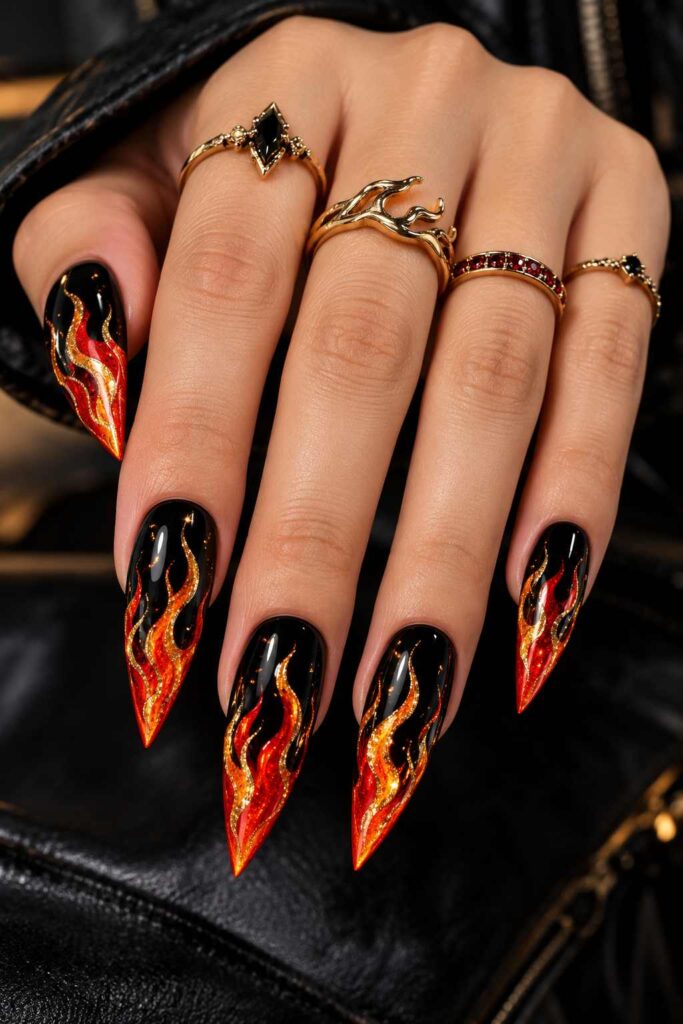Flame Art Stiletto Nails