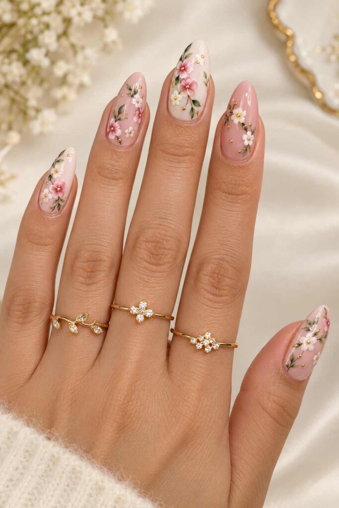 Floral Acrylic Nails