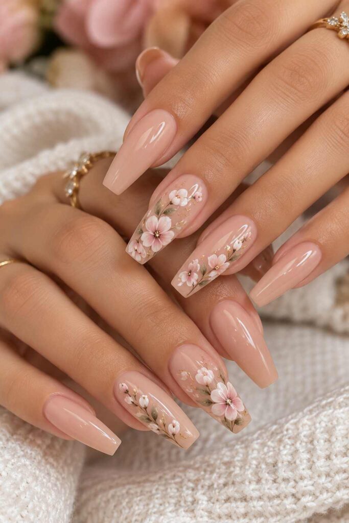 Floral Coffin Nails