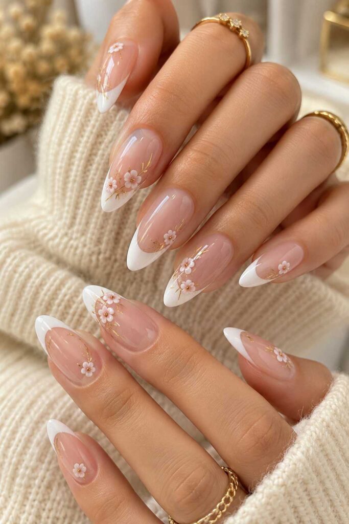 Floral French Nails