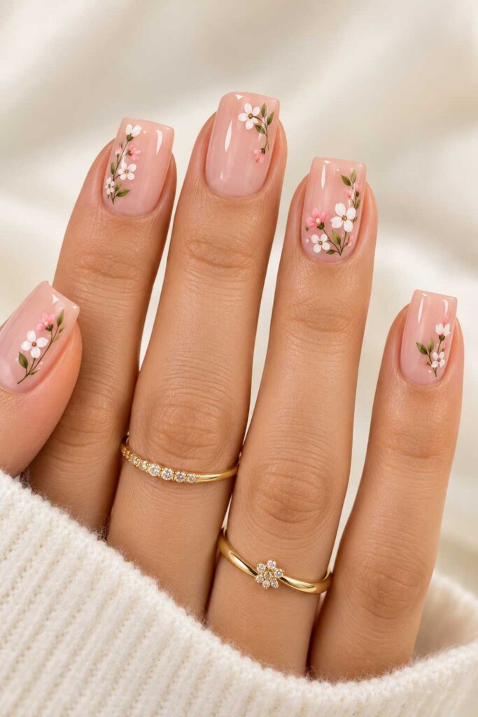 Floral Square Nails