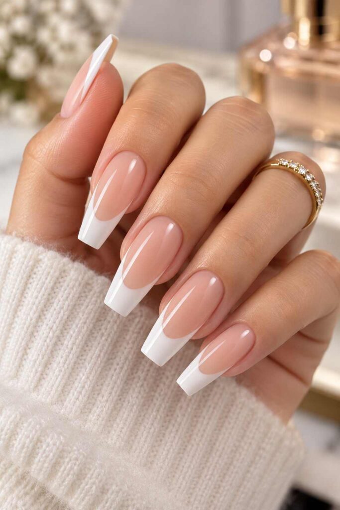 French Tip Coffin Nails