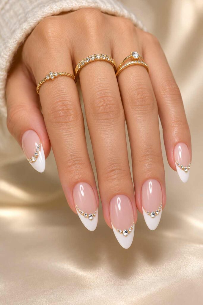 French Tips With Tiny Rhinestones