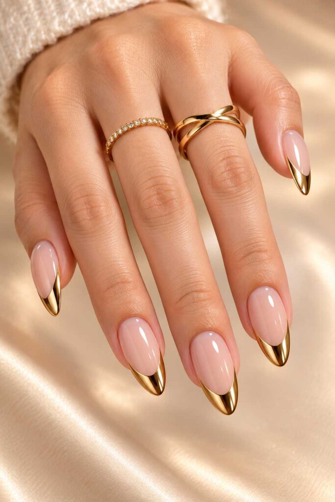 Gel French With Gold Tips