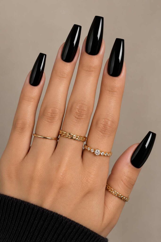 Glossy Black Acrylic Nails