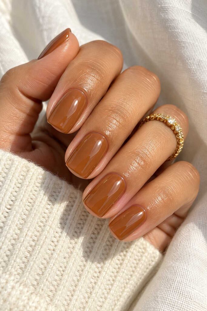 Glossy Caramel Nails