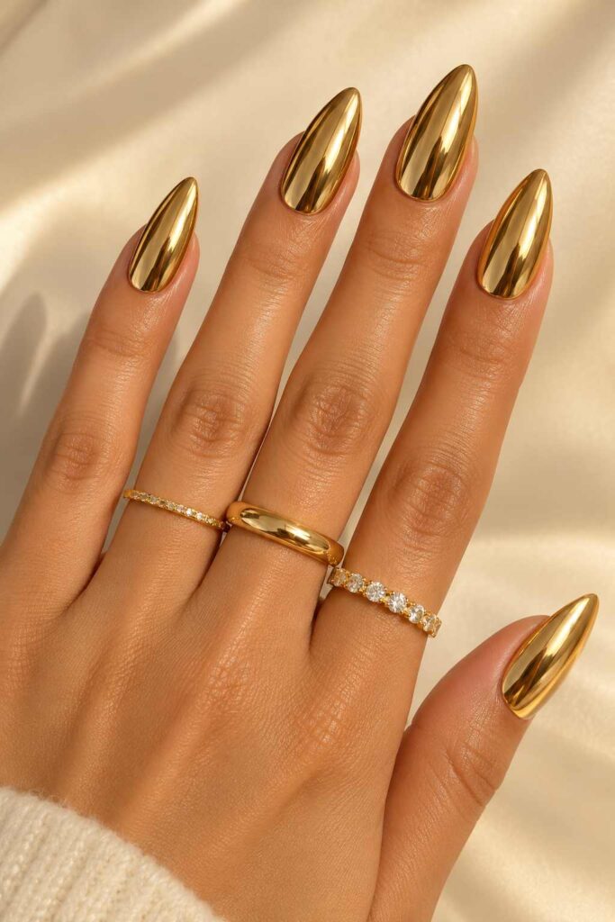 Gold Chrome Acrylic Nails