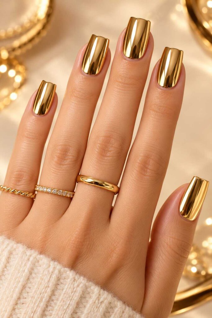 Gold Chrome Square Nails