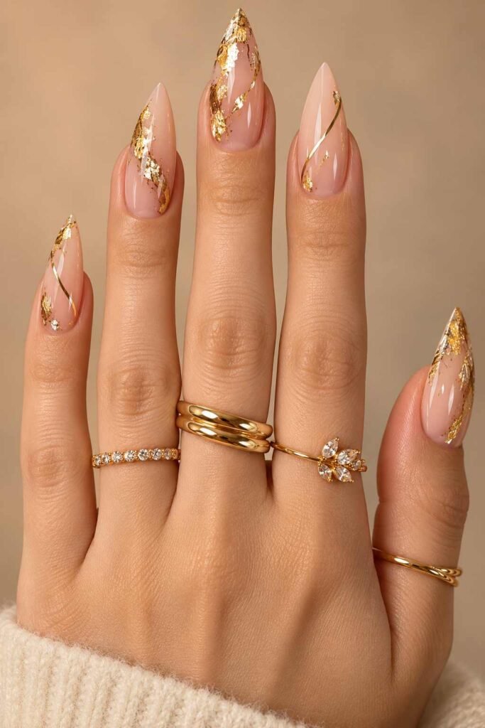 Gold Foil Accent Nails