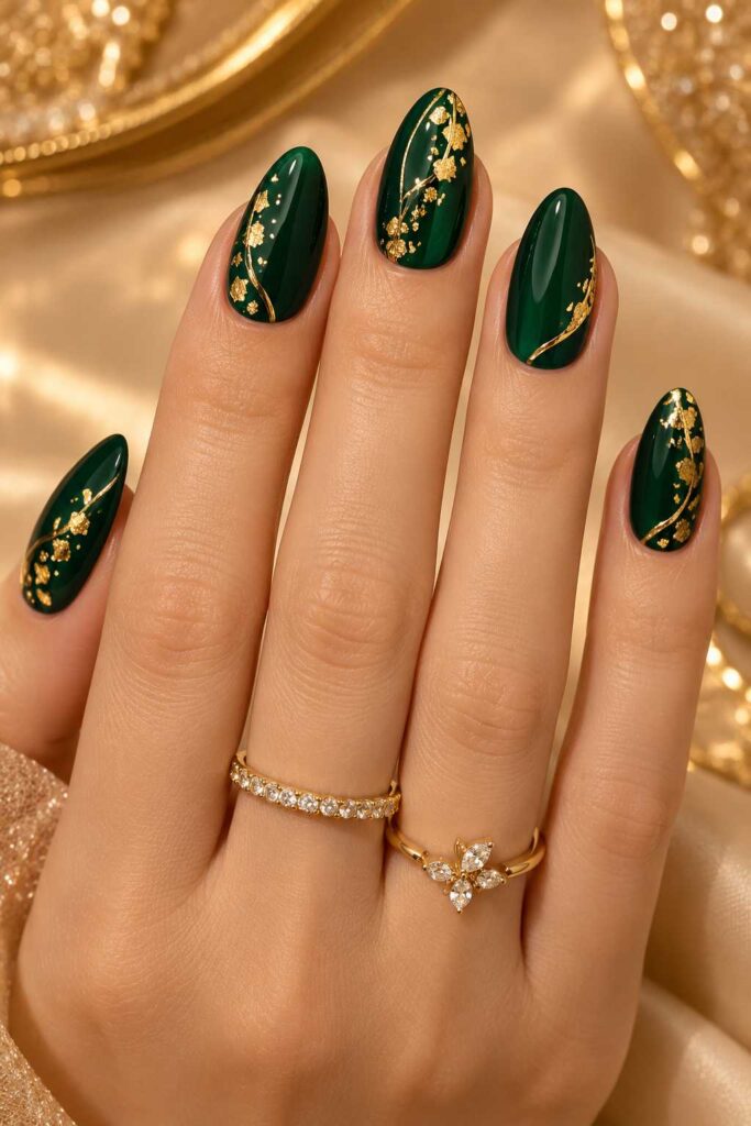 Green and Gold Nails