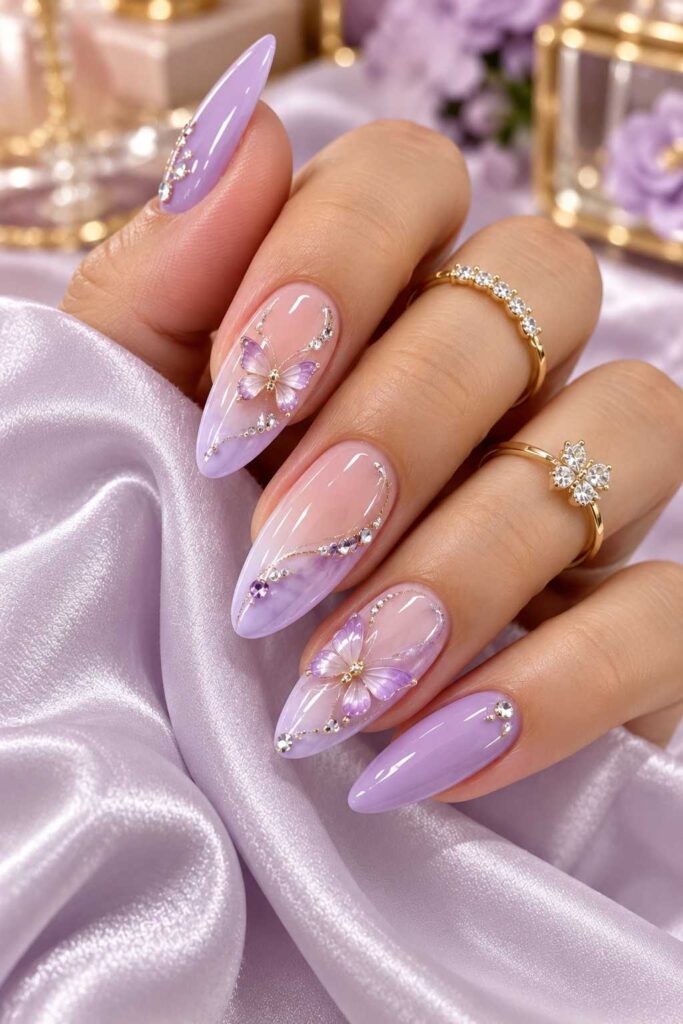 Lavender Butterfly Nails