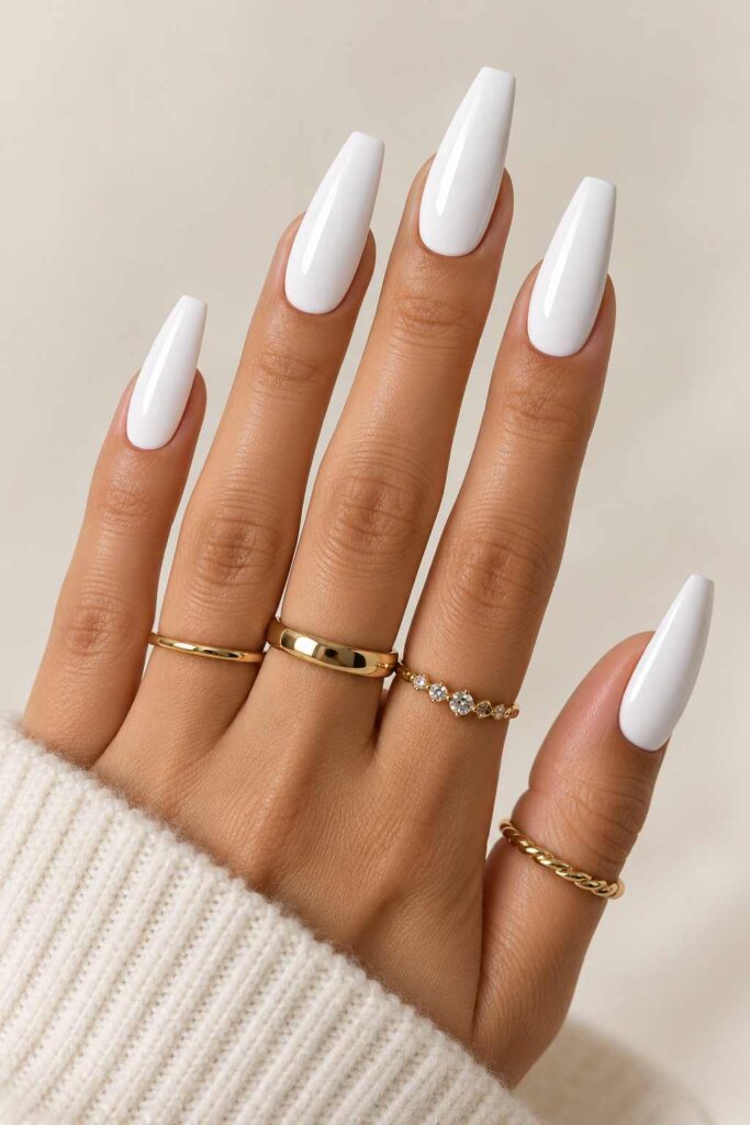 Long White Acrylic Nails
