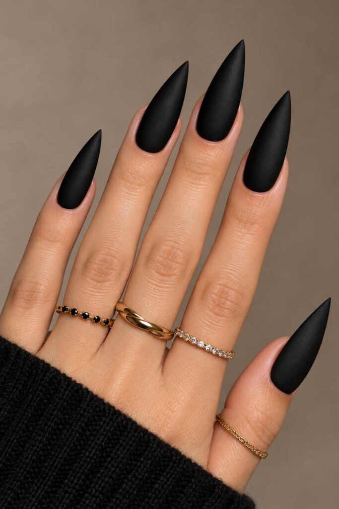 Matte Black Stiletto Nails