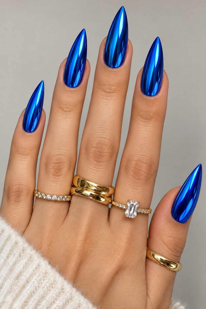 Metallic Blue Nails