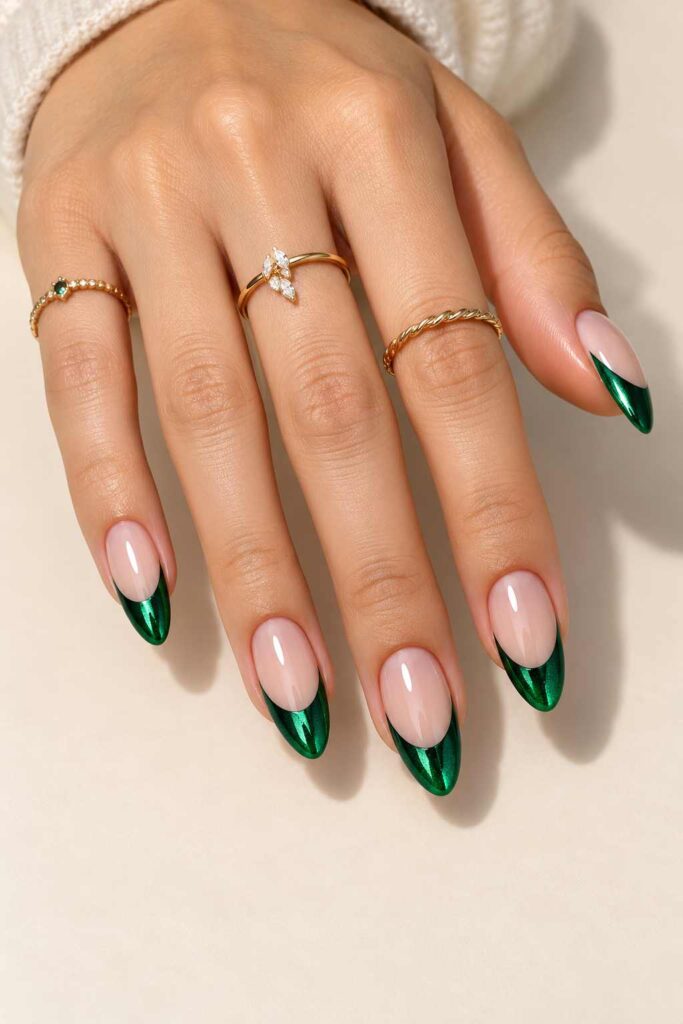 Metallic Green French Tips