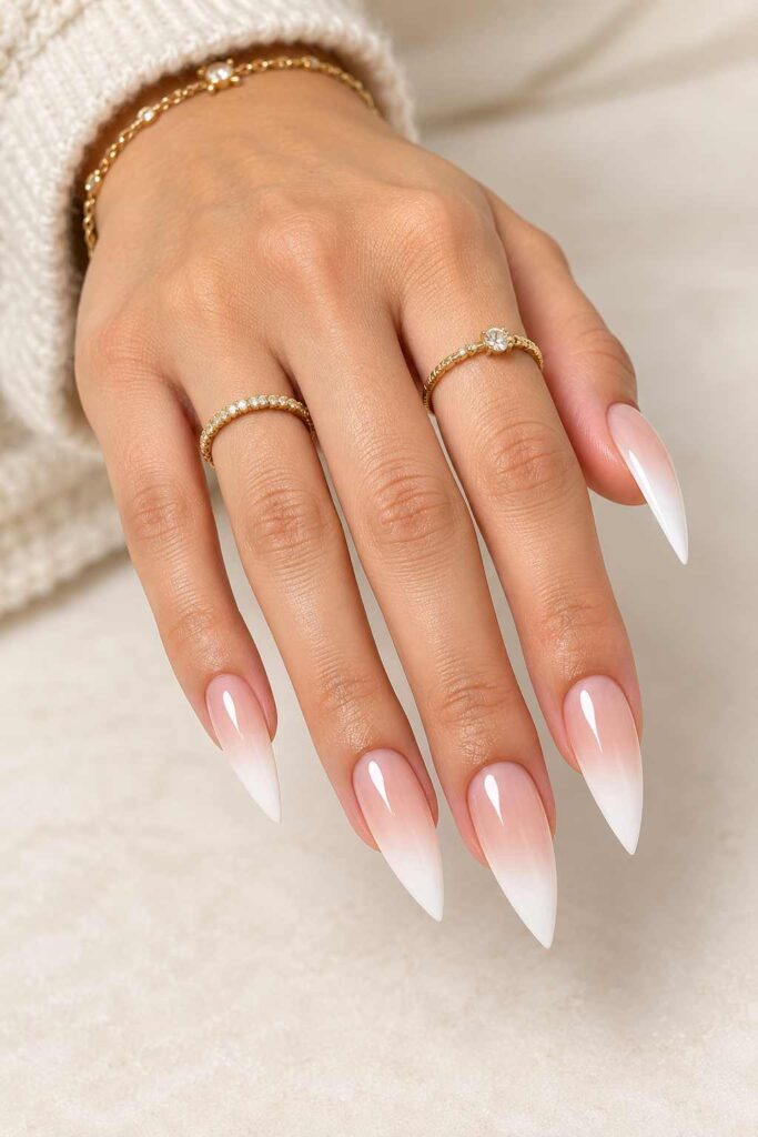 Milky Ombre Stiletto Nails