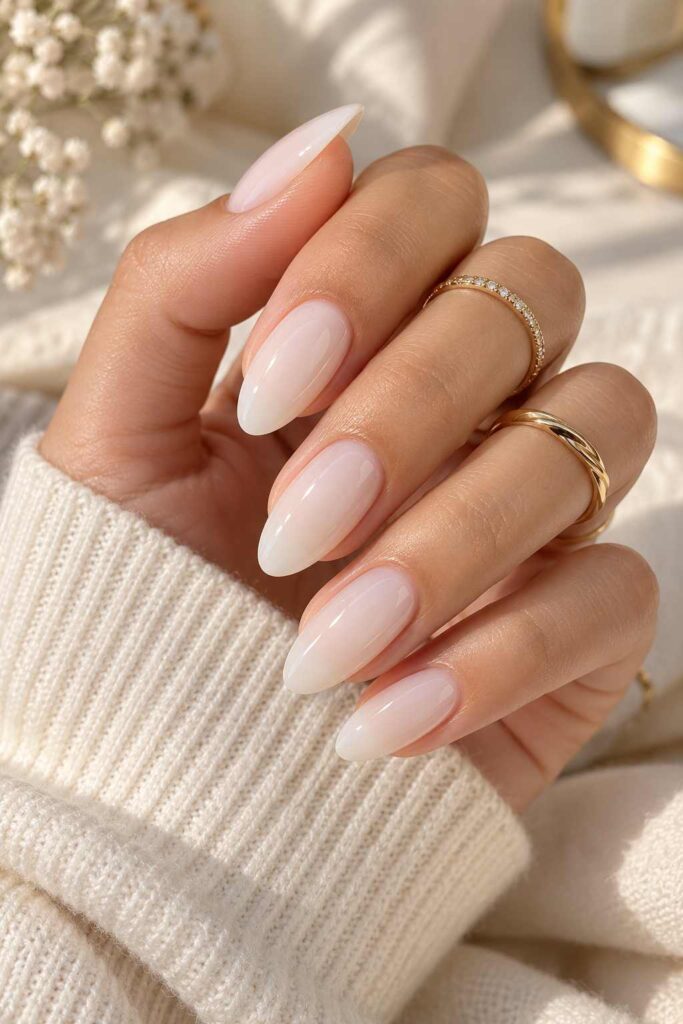Milky White Almond Nails