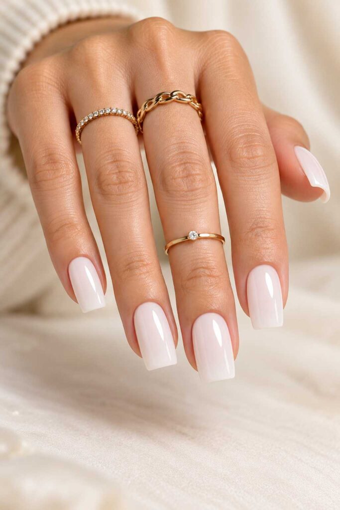 Milky White Square Nails