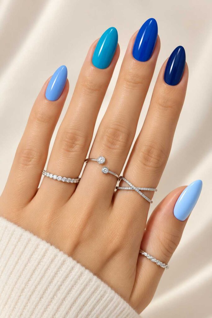 Mixed Blue Shades Nails