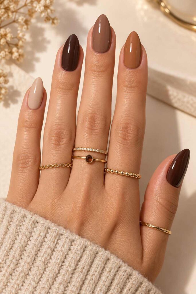 Mixed Brown Shades Nails