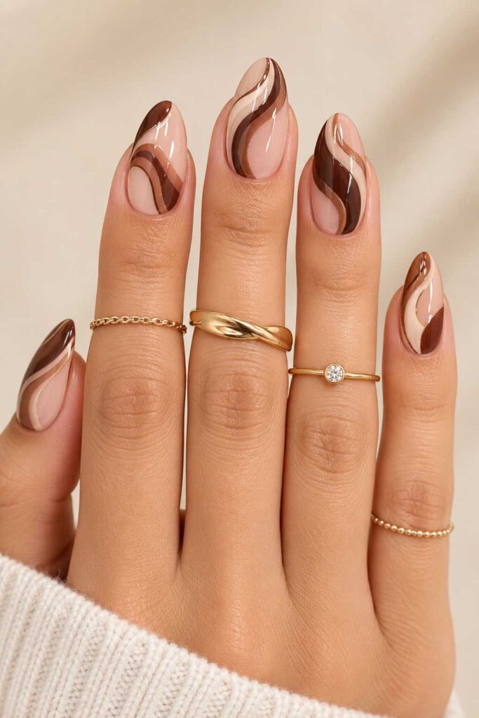 Mocha Swirl Gel Nails