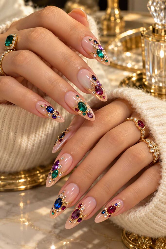 Multicolor Gemstone Nails