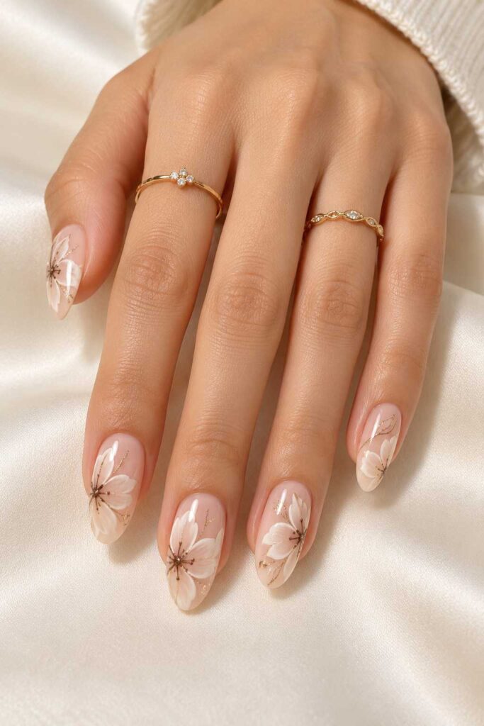 Nude Abstract Flower Nails