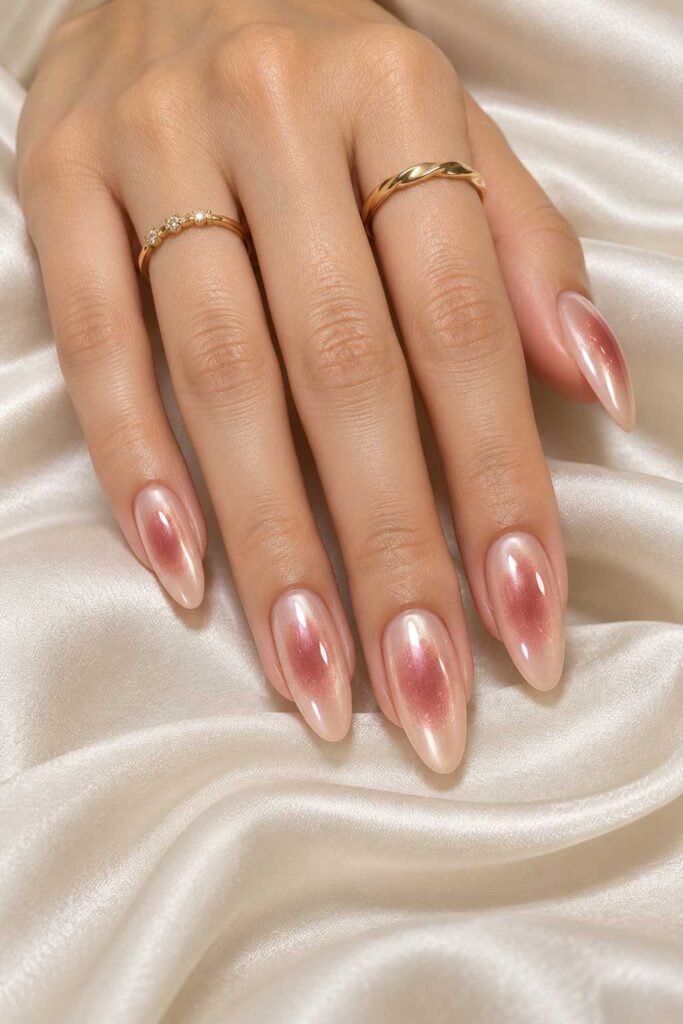 Nude Blush Chrome Aura Nails