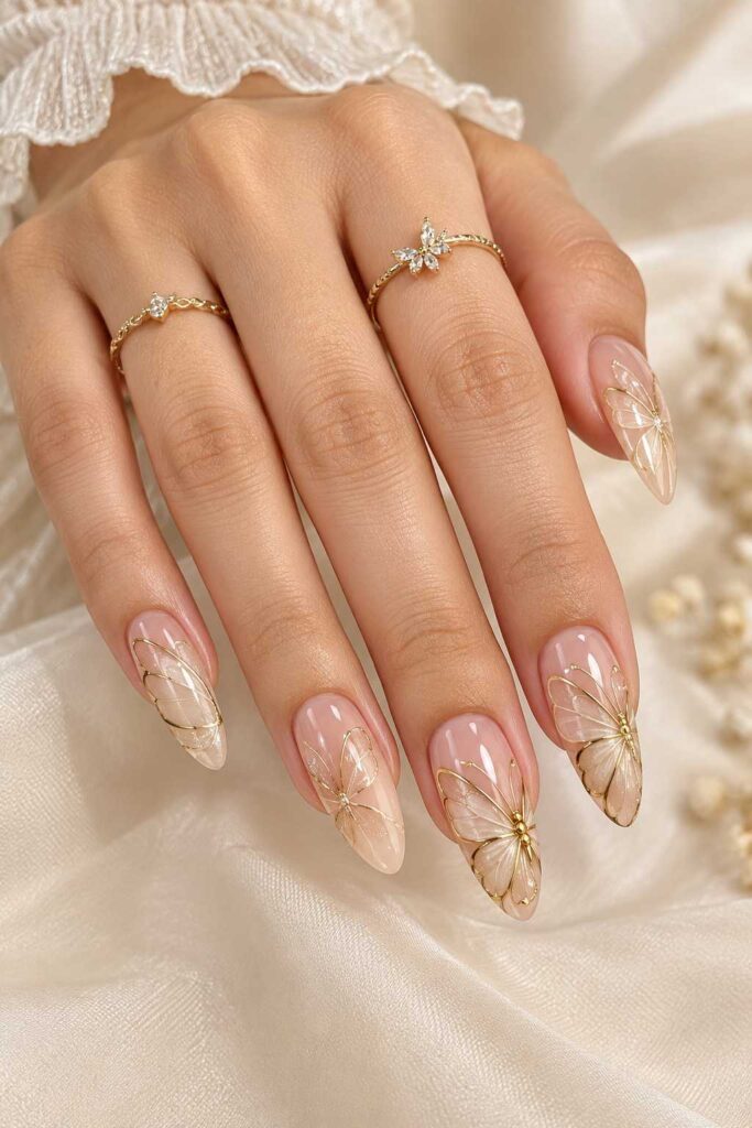 Nude Butterfly Wing Nails